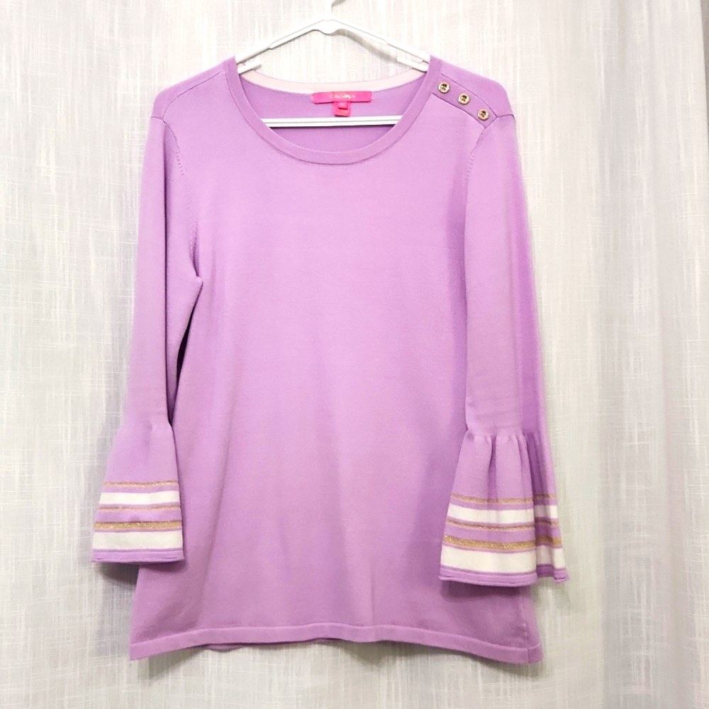 Lilly Pulitzer med sweater with bell sleeves.